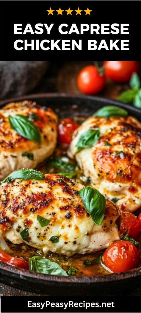 Discover a delicious twist on a classic Italian dish with this Easy Caprese Chicken recipe. Bursting with the fresh flavors of ripe tomatoes, creamy mozzarella, and fragrant basil, this dish is perfect for busy weeknights or entertaining guests. Cooking this fabulous chicken dinner is a breeze, keeping the juicy chicken tender on the inside while being topped irresistibly. Try your hand at making this mouthwatering, colorful meal that brings a touch of Italy right to your kitchen. Serve with crusty bread for a complete dining experience! Chicken Caprese Recipe, Chicken Recipes With Tomatoes, Italian Caprese, Italian Main Dishes, Quick Pasta Dishes, Italian Chicken Recipes, Recipe Using Chicken, Grape Recipes, Chicken Tender