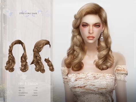 1950s curly hair for Sims 4 #sims4 #sims4cc #ts4cc Sims 4 Cc Old Fashioned Hair, The Sims 4 Cc Royal Hair, Sims 4 Royal Hair Cc, Retro Hair Sims 4 Cc, Wingssims French Curl Hair, Sims 4 1950s Hair, Sims 4 Prom Hair, Sims 4 Resource Hair, Sims 4 Wings Hair