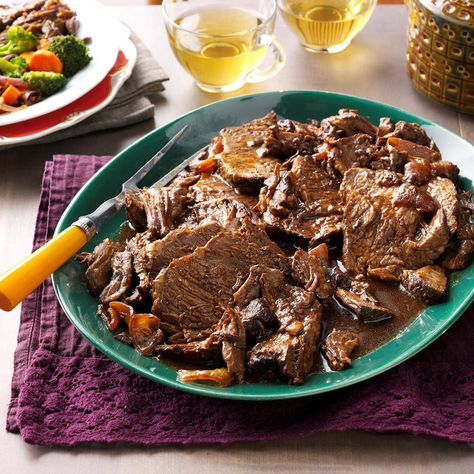 Slow-Cooked Hoisin Pot Roast Recipe -One day my husband commented that he loves plums and meat. The next time I put a roast in the slow cooker, I added some plums. He was onto something! —Jackie Cole, Dunnellon, Florida Chuck Roast Recipes, Slow Cooker Dinner Recipes, Pot Roast Recipe, Slow Cooker Recipes Beef, Teriyaki Beef, Roast Beef Recipes, Pot Roast Slow Cooker, Slow Cooker Dinner, Roast Recipe