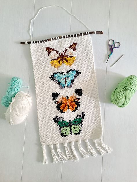 Crochet Pattern Butterflies Wall Hanging Wall Hanging Crochet Pattern Butterflies Crochet Pattern Vintage Home Decor DIY - Etsy Crochet Unicorn Wall Hanging, Small Crochet Wall Hanging, Crochet Butterfly Wall Hanging, Crochet Tapestry Room Decor, Crochet Tapestry Pattern Aesthetic, Crochet Butterfly Tapestry, Crochet Hanging Decoration, Hanging Crochet Decor, Crochet Tapestry Tutorial