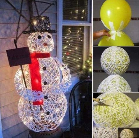 String Art Balloons, Snowman Balloon, Arts N Crafts, Sock Snowman Craft, Leaf Art Diy, Winter Decorations Diy, Fun Christmas Crafts, Easy Christmas Decorations, Christmas Decorations Diy Outdoor