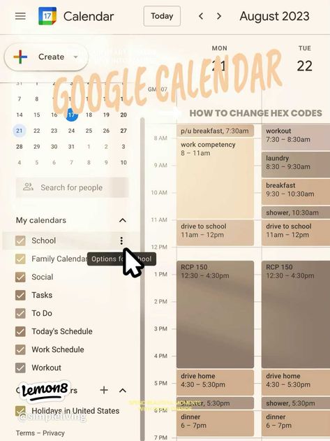 GOOGLE CALENDAR HEX CODES | Gallery posted by t a r y n | Lemon8 Neutral Google Calendar Hex Codes, Digital Calendar Aesthetic, Google Calendar Color Palette Hex Codes Neutral, Google Calender Tips, Google Calendar Color Scheme Hex Codes Fall, Color Palette Hex Codes Google Calendar, Google Hex Codes, Google Calendar Aesthetic Hex Codes, Hex Codes For Google Calendar