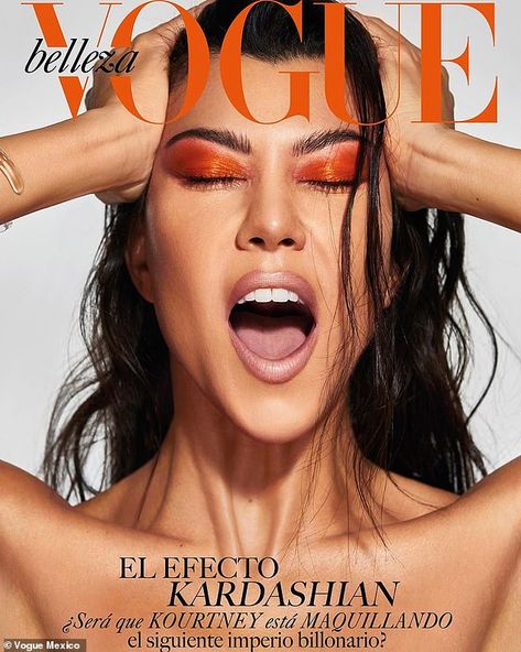 Kourtney Kardashian displays her flawless complexion as a beauty muse on the cover of Vogue Mexico | Daily Mail Online Colourpop Foundation, Brows Tutorial, Makeup Orange, Bushy Brows, Editorial Vogue, Vogue Vintage, Vogue Magazine Covers, Robert Kardashian, Magazine Vogue