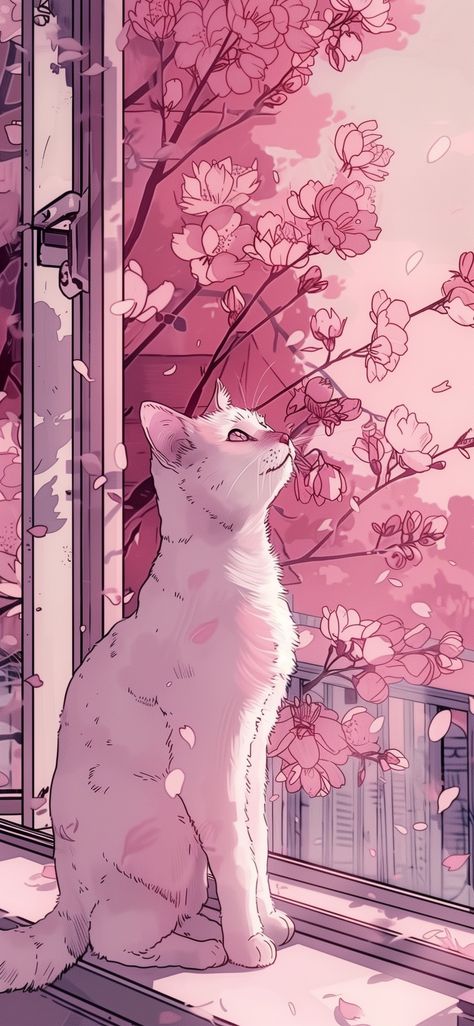 Cool Wallpapers Pink, White Cat Wallpaper, Cute Background Pictures, Wallpaper Gatos, Pink Sakura, Iphone Wallpaper Video, Cat Background, Fruit Wallpaper, Cherry Blossom Background