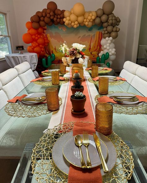 Inspired by the Arizona deserts 🌵🌞🏜️ We tried to find the perfect transitional theme for an end of summer birthday party. We used a color palette to match a gorgeous sunset and backdrop inspired by our theme. We also incorporated some cactus to add a touch of nature. Want a custom party theme? Fill out our event inquiry form with the link in our bio! 🫶🏼✨ • • • #arizonadesertbirthday #arizonadesertparty #cactuspartydecorations #sunsetpartydecor #desertchic #bohochicdesert #birthdayballooni... Desert Party, Desert Chic, Cactus Party, Prom Theme, Summer Birthday Party, Maximalist Decor, Summer Birthday, Gorgeous Sunset, Big Bend