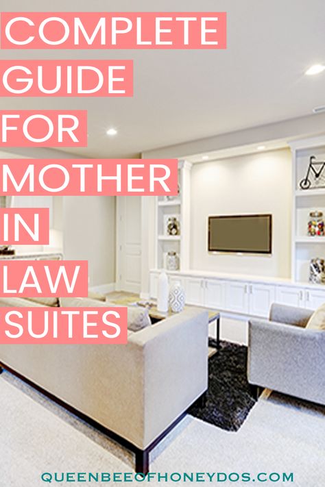 The Complete Guide to Mother-In-Law Suites. A must read for anyone looking to add a in-law suite to their house. Best locations, safety issues, considerations, and more! #mother-in-law #guest rooms #bedrooms #design Motherinlaw Suite Floor Plans, Basement Mother In Law Suite Layout, Add On Mother In Law Suite, In Law Suite Basement Ideas, Mother Inlaw Suite Layout, Mother In Law Room Ideas Bedrooms, Kitchenette Ideas Guest Suite In Laws, Basement In Law Suite Ideas, Basement In Law Suite Floor Plans