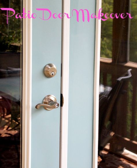 A Cultivated Nest:  patio door makeover with paint Painted Patio Doors, Patio Door Makeover, Apartment Front Doors, Bedroom Door Handles, Old French Doors, Cheap Patio Furniture, Double Sliding Barn Doors, Exterior Doors With Glass, Old Wooden Doors