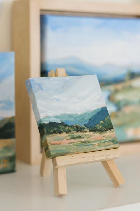 Landscape Mini Paintings, Mini Landscape Paintings Acrylic, Tiny Landscape Painting, Tiny Paintings Ideas, Mini Landscape Paintings, Small Landscape Paintings, Mini Acrylic Paintings, Miniature Landscape Painting, Art Stall