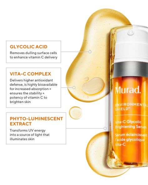 Improve hyperpigmentation & uneven tone with our skin brightening serum. Glycolic acid and vitamin C deliver brighter, healthier-looking skin. Try it now! Glycolic Acid Serum, Murad Skincare, All Vitamins, Vitamin C Benefits, Unisex Skincare, Skin Serum, Brightening Serum, Smoother Skin, Bright Skin