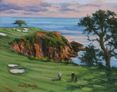 Golf Course Painting, Golf Paintings, Golf Watercolor, Pebble Beach Golf Course, California Painting, Dorm Prints, Golf Painting, Golf Pictures, Large Paintings