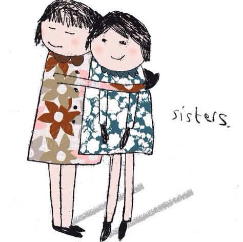 Sisters.  #illustration #lisastickley #author #illustrator   www.lisastickleystudio.com Sisters Illustration Two, Sister Drawings Easy, Siblings Illustration, Sister Drawings, Sisters Cartoon, Painting Friendship, Sister Illustration, Sisters Illustration, Sister Cartoon