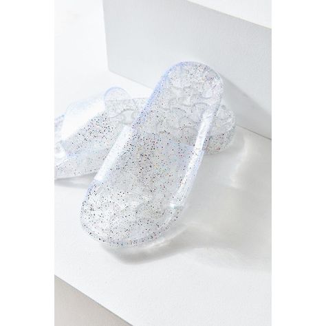 UO Jelly Pool Slide ($15) ❤ liked on Polyvore featuring shoes, sandals, jelly platform sandals, jelly sandals, see-through shoes, urban outfitters and platform sandals Fur Slides Outfit, Versace 2020, Hologram Shoes, Glittery Sandals, Acne Patches, Clear Slides, Jelly Slides, Cute Slides, Urban Outfitters Shoes