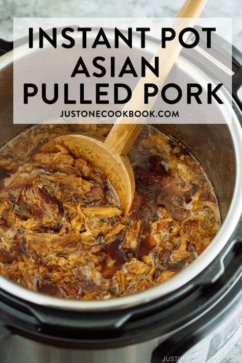 Flavorful and fall-apart tender Asian Pulled Pork in the Instant Pot. Enjoy the pulled pork in a sandwich, rice bowl, or tacos! It's a perfect recipe to make ahead of time to savor on a busy weeknight. #pulledpork #asianpulledpork #weeknightdinner #asianpulledporlinstantpot | Easy Japanese Recipes at JustOneCookbook.com Pork Instant Pot, Instant Pot Asian, Asian Pulled Pork, Pork Pot, Just One Cookbook, Pulled Pork Tacos, Asian Pork, Easy Japanese Recipes, Easy Main Dishes