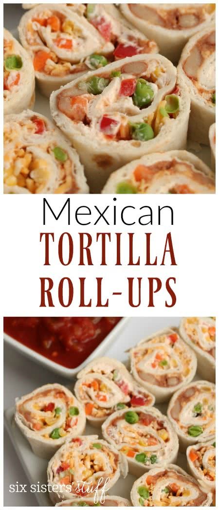 Mexican Tortilla Roll-ups 2 Mexican Roll Ups, Mexican Wrap, Easy Picnic Food, Mexican Tortilla, Pin Wheels, Tortilla Wrap, Tortilla Rolls, Roll Ups Recipes, Six Sisters Stuff