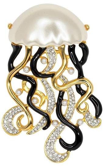 Kenneth Jay Lane Jellyfish Pin #Jay#Kenneth#Lane Pearl Top, Black Lines, Kenneth Jay Lane, Jellyfish, Jay, Crown Jewelry, Gold, Black