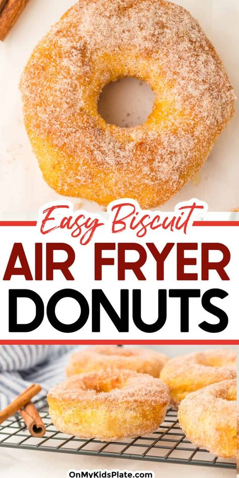 Easy Biscuit Donuts (In The Air Fryer) Air Fryer Doughnut Recipe, Air Fry Donuts, Air Fryer Donuts, Biscuit Donuts, Easy Biscuit, Easy Donut Recipe, Easy Donuts, Fried Donuts, Canned Biscuits