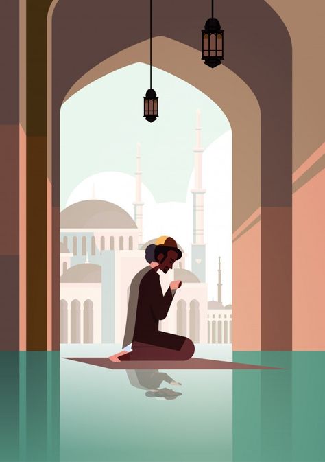 Religious muslim man kneeling on carpet and praying inside mosque ramadan kareem holy month religion concept full length vertical Inside Mosque, Islam Anime, Mosque Drawing, Nabawi Mosque, Man Kneeling, Mosque Vector, Ramadan Poster, Anime Pic, Colorful Outfits