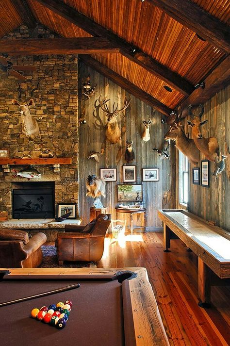 Rustic Man Cave, Deer Heads, Creek House, Man Cave Accessories, Ultimate Man Cave, Man Cave Room, Hunting Room, Man Cave Basement, Trophy Rooms