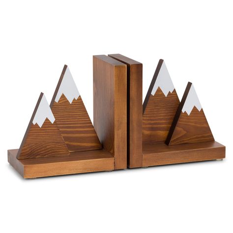 PRICES MAY VARY. STURDY AND DURABLE. Each mountain bookend is handcrafted using thick high quality solid pine wood, stained and sealed with a protective varnish to bring out it’s unique natural beauty. The mountain bookend peaks are securely attached to the bookend bases using premium grade furniture screws. Your bookends will still look great after years of use. RUSTIC ADVENTURE DECOR. Add an adventure feel to your study or home office bookcase. The beautiful hand stained finish will look great Decor For Shelves, Home Office Bookcase, Rustic Office Decor, Furniture Screws, Woodsy Decor, Adventure Decor, Rustic Office, Wood Bookends, Decorative Bookends