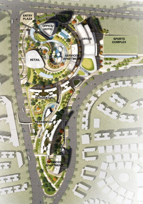 Organic Masterplan, Urban Park Design Plan, Jerde Architecture, Urban Project Architecture, Campus Design Concept, Campus Site Plan, Urban Site Plan, Urban Design Masterplan, Resort Site Plan