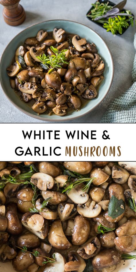 White Wine Vegetables, Vegan Garlic Mushrooms, Recipes With White Wine Cooking, Recipes With White Wine Vinegar, Sauteed Mushrooms With Wine, White Mushroom Recipes, White Wine Mushrooms, Mushroom White Wine Sauce, Loaded Recipes