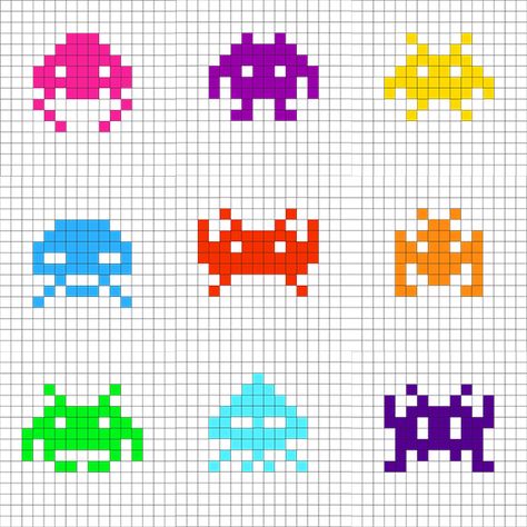 Alien Perler, Outer Space Perler Bead Patterns, Gameboy Perler Bead Pattern, Space Invaders Art, Space Invaders Cross Stitch, Arcade Game Machines, Modele Pixel Art, Silicone Coasters, Alien Character