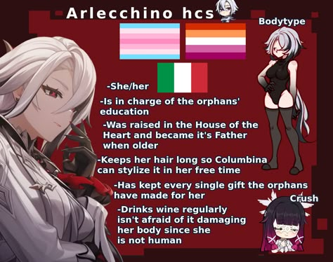 Next lady to get headcanoned is Arlecchino! 🖤❤️ #GenshinImpact #Arlecchino #headcanons Arlecchino Build Guide, Kinich Headcanon, Hsr Headcanons, Venti Headcanons, Headcanon Ideas, Lgbtq Headcanons, Genshin Headcanons, Homestuck Ancestors, Character Headcanons