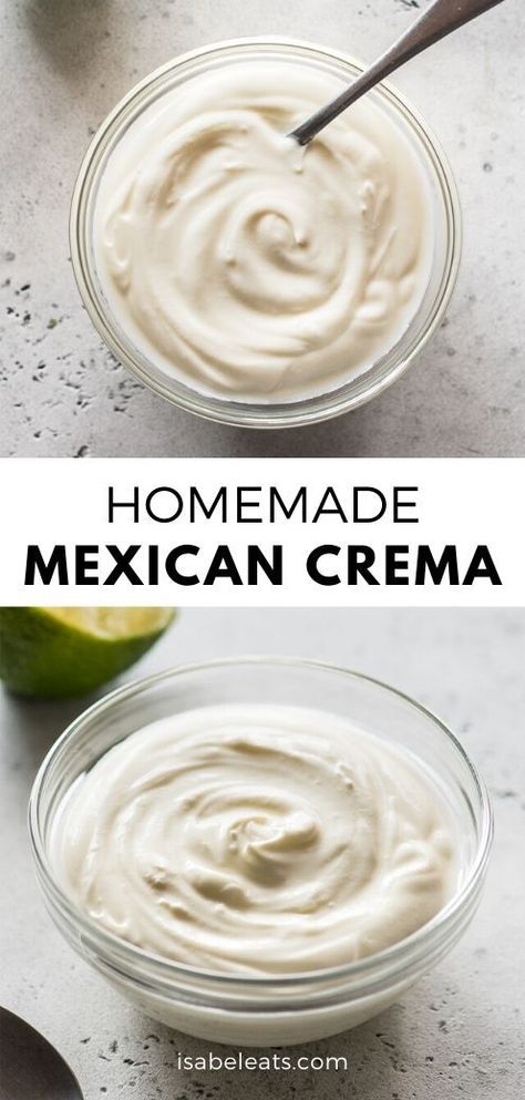 How To Make Crema, Crema Mexicana Recipe, Mexican Creme, Mexican Crema Recipe, Mexican Dessert Recipes Easy, Isabel Eats, Gourmet Tacos, Crema Recipe, Hispanic Recipes