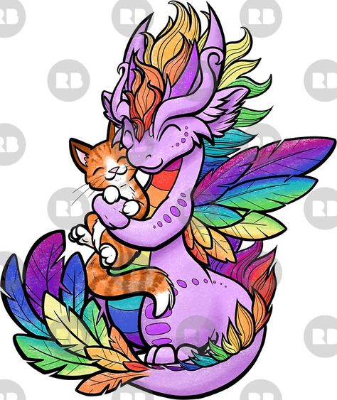 "Rainbow Dragon with Kitty Friend" Stickers by Rebecca Golins | Redbubble Swallows Tattoo, Dragons And Beasties, Easy Dragon Drawings, Cute Dragon Drawing, Rainbow Dragon, Tattoo Vintage, Cool Dragons, Dragon Pictures, Dragon Artwork