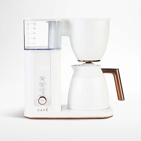 Limited Time Offers 2022: Exclusive Deals & Limited Time Sale | Crate & Barrel White Coffee Machine, Pretty Coffee Maker, Drip Coffee Machine, White Coffee Maker, Gold Coffee Maker, White Digital Clock, Ge Cafe, Kitchen Wishlist, Beverage Bar