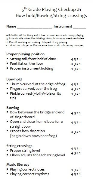 Elementary orchestra playing checkup assessment sheet Middle School Orchestra, Teaching Orchestra, School Thoughts, Tutoring Flyer, Orchestra Classroom, Cello Lessons, Orchestra Teacher, Office Things, Music Bulletin Boards