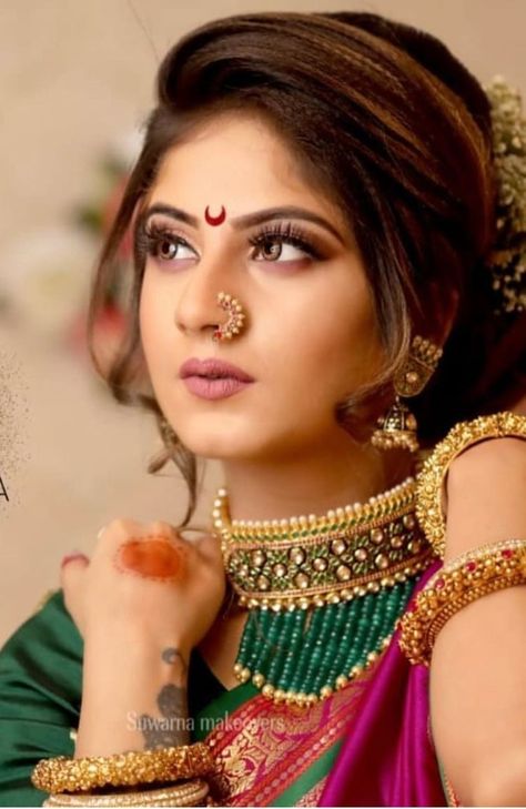 Nath Bridal, Maharashtrian Bride, Nose Ring Designs, Make Up Gold, Bridal Eye Makeup, Nose Pin, Bridal Photoshoot, Out Of Reach, Bridal Makeup Looks