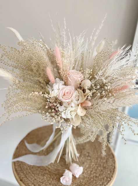 Pink Perfection Spring Wedding Flowers With Pampas, Pink Pampas Wedding Decor, Pampas Grass And Pink Flowers Wedding, Boho Pink Wedding, Pink Pampas Bouquet, White And Blush Bridal Bouquet With Pampas, Pink Country Wedding, Blush Pink Wedding Centerpieces, Western Chic Wedding