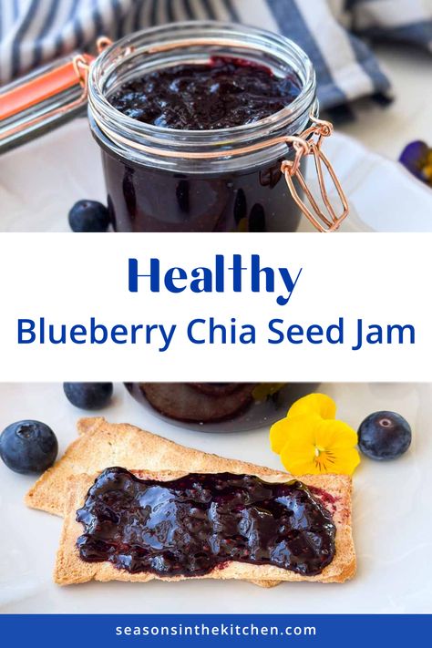 Learn how to make our Healthy Blueberry Chia Seed Jam Recipe without refined sugar! This easy, step-by-step guide offers a nutritious twist on traditional jam, perfect for beginners. Enjoy the rich, natural sweetness of blueberries combined with the health benefits of chia seeds. Healthy Blueberry Jam, Savory Chia Seed Recipes, Blueberry Chia Seed Jam, Blueberry Chia Jam, Chia Seed Jam Recipe, Benefits Of Chia Seeds, Benefits Of Chia, Blueberry Jelly, Low Sugar Jam