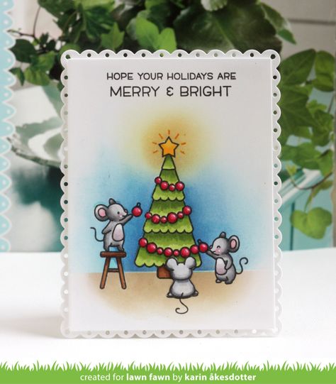 Two Merry Mice Cards with Karin & Chari's Gingerbread Card Video - Lawn Fawn Gingerbread Cards, Lawn Fawn Blog, Greeting Card Inspiration, Lawn Fawn Stamps, Lawn Fawn Cards, Card Layouts, Thanksgiving Fun, Christmas Mouse, Copic Coloring