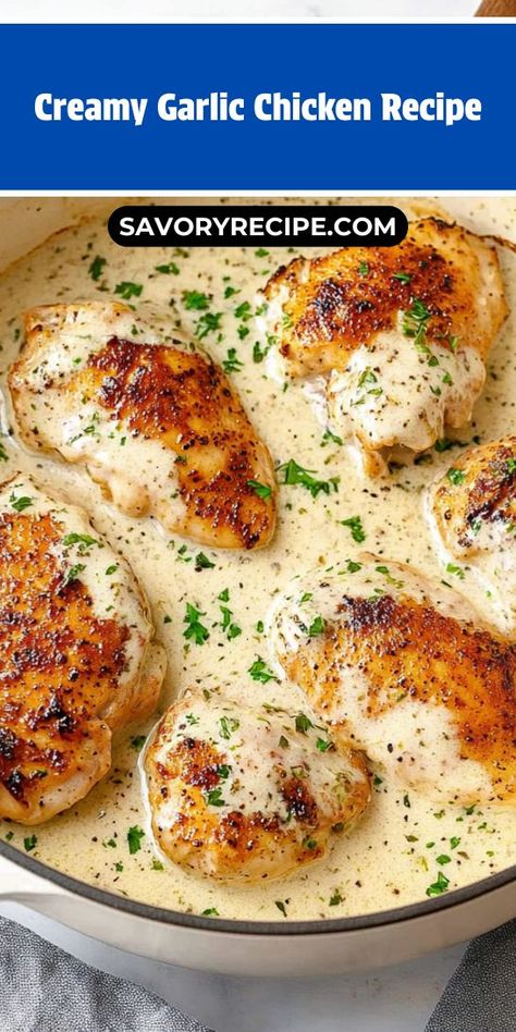 Craving a creamy and flavorful chicken breast recipe? This creamy garlic chicken is the perfect balance of savory and satisfying, ideal for any occasion. Don't forget to save this recipe for a quick reference when you're ready to whip up an unforgettable chicken dinner! Creamy Chicken Breast Recipes, Flavorful Chicken Breast Recipes, Creamy Garlic Chicken Recipes, Garlic Chicken Recipe, Savory Recipe, Creamy Garlic Chicken, Easy Chicken Breast, Chicken Breast Recipe, Garlic Chicken Recipes