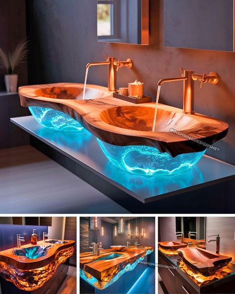 Wood And Epoxy Bathtubs, Epoxy Bathroom, Awesome Bathrooms, Fantasy Interior, Interesting Furniture, Glamping Ideas, Dorm Diy, Bathroom Luxury, Dorm Wall Decor