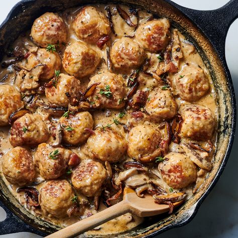 Half Baked Harvest Coq Au Vin Meatballs, Coq Au Vin Meatballs Half Baked Harvest, Coq Au Vin Meatballs, Meatballs In Mushroom Sauce, Coq Au Vin Recipe, Easy Skillet Dinner, Tieghan Gerard, Half Baked Harvest Recipes, Turkey Meatball Recipe