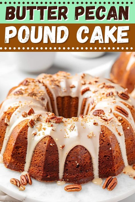 This Southern butter pecan pound cake recipe is a masterpiece. Brimming with buttery goodness and crunchy pecans, it's moist, sweet, and wonderfully rich. Southern Pecan Cake Recipe, Butter Pecan Pound Cake Mix Recipes, Brown Butter Pecan Cake, Old School Butter Pecan Pound Cake, Sweet Potato Pecan Pound Cake, Cake Flour Pound Cake Recipe, Pecan Pound Cake Recipes, Southern Pound Cake Recipes Moist, Pecan Praline Buttermilk Pound Cake