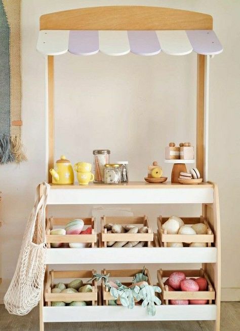 Diy Kids Market Stand, Diy Kids Grocery Store, Playroom Market, Kids Market Stand, Play Market Stand, Toy Market, Kids Market, Play Market, Montessori Playroom