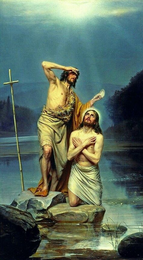 The Baptism of Christ by Carl Bloch 1870 oil on copper. National History Museum Frederiksborg Castle National History Museum, All God Images, Blessed Mother Statue, Baptism Of Christ, Orthodox Christian Icons, Jesus Christ Artwork, Bible Images, Jesus And Mary Pictures, Catholic Images