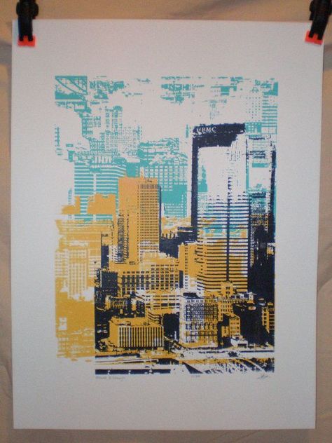 Screen Printing Inspiration, Pittsburgh Skyline, Art Appliqué, Silkscreen Print, A Level Art, Print Inspiration, Screen Printing Designs, Lino Print, Silk Screen Printing