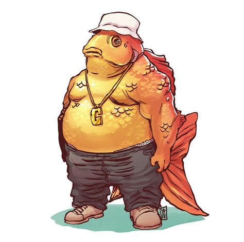 Fat Character, Golden Fish, Fish Man, Fantasy Creatures Art, Illustration Character, Modern Fantasy, Sea Creature, Character Design Male, Creature Concept