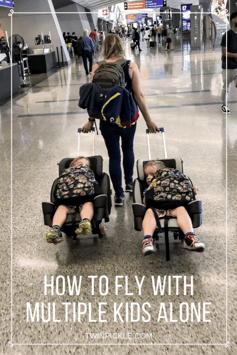 How to Fly with Multiple Kids Alone Traveling With Carseat Planes, Traveling With Twins, Flying With Carseat, Travel Stroller Airplane, Traveling With Toddlers On A Plane, Toddler Plane Activities, Airplane Travel With Kids, Best Toddler Apps, Toddler Airplane Activities