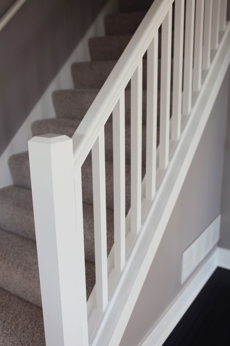 Painted Carpet, White Banister, Stairs Painted, Banister Remodel, White Staircase, Stair Banister, White Stairs, Stairs Design Interior, Stair Rail