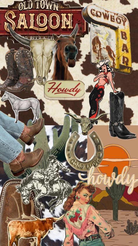 Cowboy Aesthetic 50s Cowboy Aesthetic, Urban Cowboy Party, Cowboy Carter Aesthetic, Country Mood Board, Cowgirl Aesthetic Party, Retro Cowboy Aesthetic, Vintage Cowboy Aesthetic, Country Collage, Palm Springs Bach