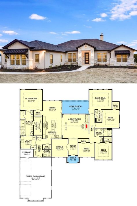 4 Bed Rooms House Plan Ranch, Single Story House Floor Plans 4000 Sq Ft, Big Ranch Style Homes, Texas Style Ranch House, Ranch 5 Bedroom Floor Plans, Floor Plans For 4 Bedroom House Layout, 4 Bedroom 5 Bathroom House Plans, Eight Bedroom House Plans, Single Story House Layout