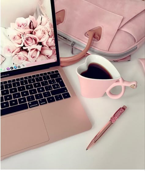 👩🏼‍💻💕☕️ | Pink macbook, Pink laptop, Baby pink aesthetic Work Out Pink Aesthetic, Pastel Pink Office Aesthetic, Pink Aesthetic Photography, Laptop And Coffee Photography, Pink Work Aesthetic, Pink Macbook Aesthetic, Macbook Pink Aesthetic, Pink Laptop Aesthetic, Pink Aesthetic Business