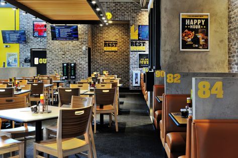 Buffalo Wild Wings | Work | MG2 Wings Restaurant Design, Bar Area Design, Wings Restaurant, Buffalo Burgers, Sport Bar, Fish Restaurant, Buffalo Wild, Buffalo Wild Wings, Exterior Signage