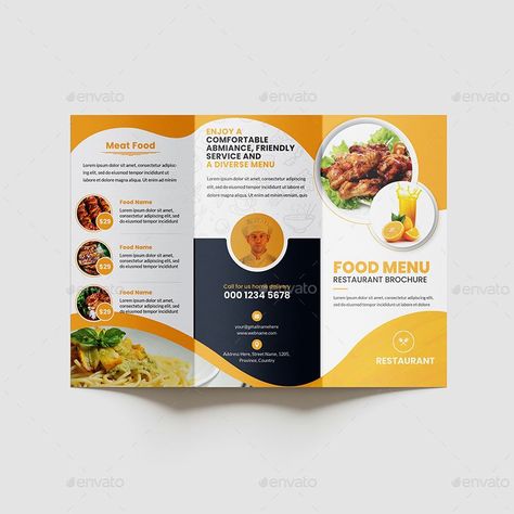 Food Restaurant Trifold Brochure Brochure Restaurant, Brochure Design Ideas, Food Brochure, Restaurant Brochures, Food Steak, Brochure Food, Pizza House, House Coffee, Food Cafe